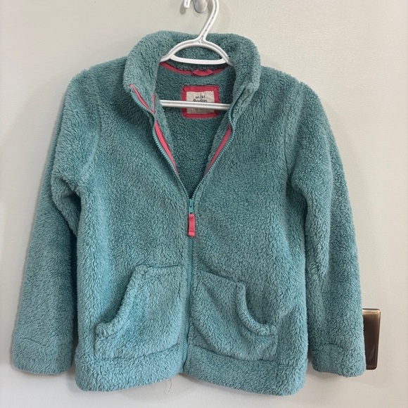 Mini Boden Girls Size 11-12 Fuzzy Sherpa Full Zip Up Jacket turquoise - Picture 1 of 7